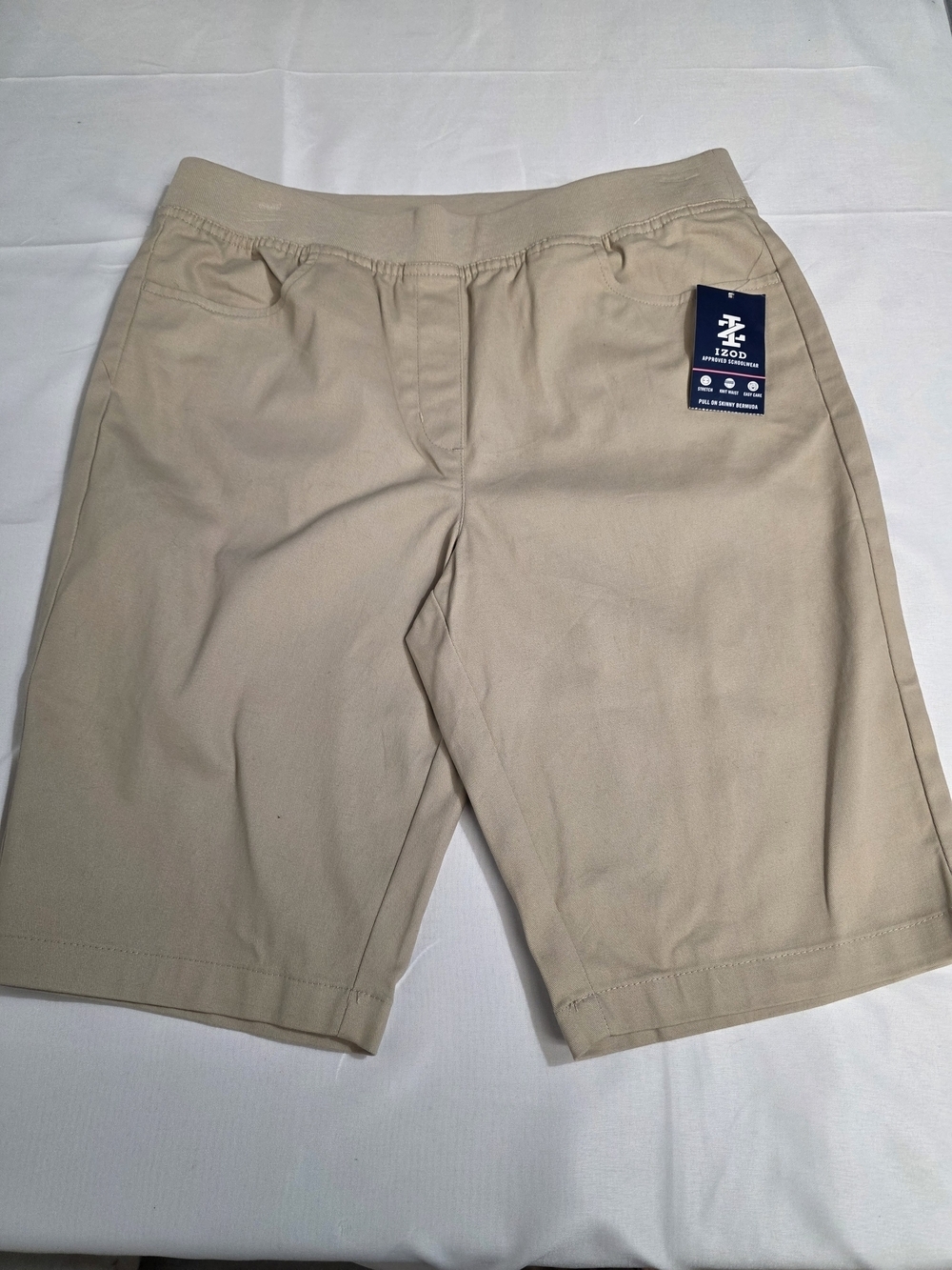IZOD Approved Schoolwear Pull-On Skinny Brrmuda Khaki Shorts Girls 14.5 Plus
